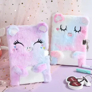 Cartoon children notebook gifts cute kawaii cat plush cover diary with lock