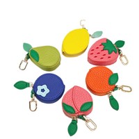 Porte-monnaie Fruité Fiable en Cuir PU, Motifs Fraise, Citron, Pomme, Porte-clés, Accessoires de Sac