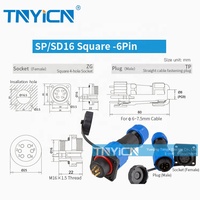SD16 carré 6pin 5A montage sur panneau M16 extérieur circulaire industriel mâle femelle prise câble d'alimentation IP68 connecteur étanche