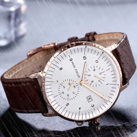 Reloj de Pulsera de Cuarzo para Hombre MINI FOCUS 0052G Original, Esfera Blanca Minimalista, 3 Subesferas, Correa de Cuero, Reloj de Negocios