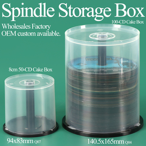 SUNSHING OEM ODM CD/DVD Cake <b>Box</b> Spindle CD Plastic Cake <b>Box</b> Holds 10 25 50 100 Disc Clear Blank Media Storage with Black Base - Product Image 1