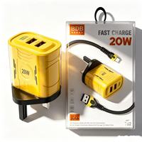 Chargeur mural double USB 20W avec câble Type C, prise US EU UK, chargeur rapide pour téléphone portable, charge rapide 20W, adaptateur secteur 2 USB