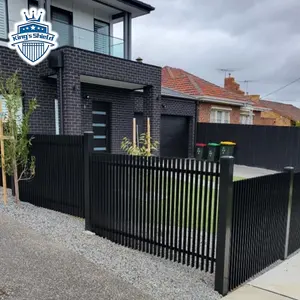 Pagar kustom taman luar ruangan lapisan bubuk hitam tipe Australia 3d sistem pagar aluminium pisau vertikal aluminium