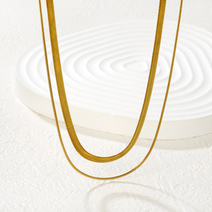 Geometric Double Layer Blade Chain <b>Necklace</b> Stainless Steel Hollow Double <b>Ring</b> Clavicle Chain For Women Leisure Gift - Product Image 3