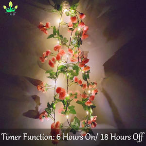 造花ストリングライトローズつるフローラルガーランドライト付きシルクつる結婚披露宴ガーデンホームテーブル壁の装飾 - Product Image 2