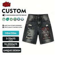 Shorts en jean pour hommes, style streetwear vintage déchiré, délavage foncé, faible MOQ personnalisé, pour l'été, hip-hop