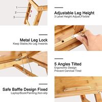 Plateau de rangement pour ordinateur portable en bambou, pliable, pour bureau à domicile et salon, avec angle d'inclinaison réglable