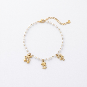 QIAOREN 13334 Bracelet de <span class=keywords><strong>cheville</strong></span> Coquette en perles avec nœud cerise, breloques en métal en forme de rose et lettres en strass, Bijou de pied élégant et délicat, Cadeau - Product Image 1