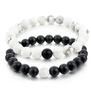 Wholesale Black White Turquoise Couple Bracelet Howlite Agate Bracelet Sets Jewelry for Women and Men