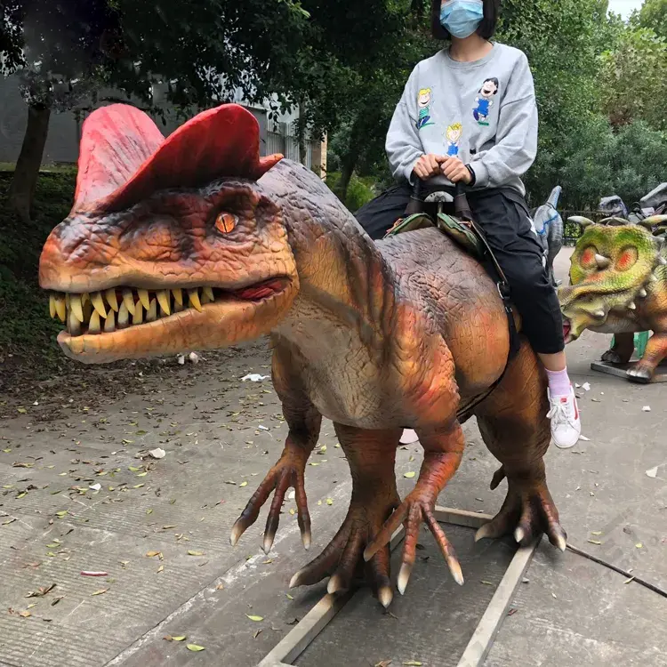 Bicicleta realista animatronic jurássica dinossauro passeio para atacadas, parque de diversões e decoração