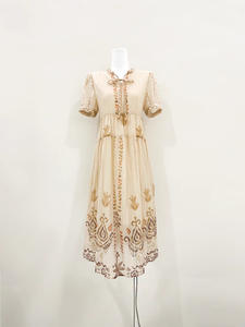 Vestido Largo Elástico de Algodón Sólido, Estilo Bohemio, Elegante, Bordado con Encaje, Estilo Mori, para Mujer, Otoño 2025 - Product Image 3