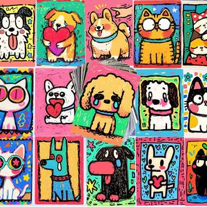 50 pezzi simpatici adesivi <span class=keywords><strong>murali</strong></span> in PVC per cani e <span class=keywords><strong>gatti</strong></span> artistici impermeabili illustrazioni cartoni animati dipinti decorativi a colori - Product Image 2