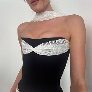 Top Corset <span class=keywords><strong>de</strong></span> Encaje en Contraste <span class=keywords><strong>para</strong></span> Mujer, sin Tirantes, con Gargantilla, Sexy, <span class=keywords><strong>para</strong></span> Fiesta, <span class=keywords><strong>Club</strong></span>, Salida Nocturna, Estilo Y2K, Atuendo <span class=keywords><strong>de</strong></span> Verano 2026 - Product Image 2