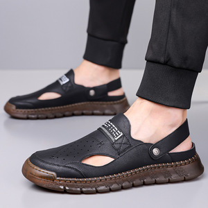 Sandalias Mules para Hombre, Verano, Aire Libre, Casuales, Playa, Suela de Goma, Color Caqui/Negro, Talla 48, Hechas a Mano - Product Image 4