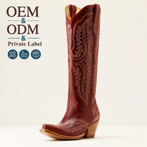 <span class=keywords><strong>Bottes</strong></span> Western en <span class=keywords><strong>Cuir</strong></span> Brodé <span class=keywords><strong>Bordeaux</strong></span> de Haute Qualité CHENO pour Femmes - Product Image 1