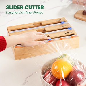 Bamboo 3-in-1 Foil and <b>Plastic</b> Wrap Dispenser with Cutter Kitchen <b>Drawer</b> Organizer for Foil Wax & <b>Plastic</b> Wrap - Product Image 2