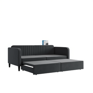 Dark Gray Velvet <b>Sofa</b> <b>Bed</b> 39.4x74.8 Inch <b>Trundle</b> Modern Living Room Furniture - Product Image 1