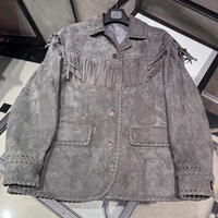 Veste en daim à franges Automne-Hiver 2026, Veste d'extérieur vintage en cuir véritable pour femme, Veste en daim à pompons