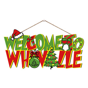 En stock : Étiquettes décoratives de Noël sur le thème du Grinch, avec éléments de monstre vert, suspendues à la porte en bois, décoration intérieure. - Product Image 5