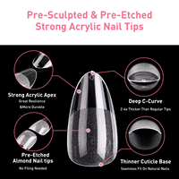 180 pièces de faux ongles de haute qualité à presser, pointe française, vente en gros, logo personnalisé, forme amande moyenne, avec pointes roses, pointes pour perceuse à ongles