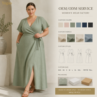 Robe longue Yegao grande taille vert sauge, style cache-cœur, col en V, fabrication sur mesure OEM/ODM, commande d'usine, MOQ 30 pièces, fabrication directe