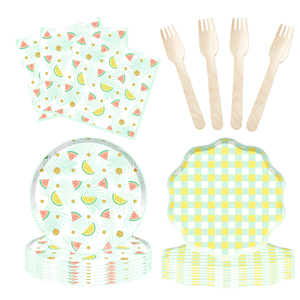 DAMAI - Juego de Platos y Servilletas de Papel con Diseño de Sandía para Decoración de Fiestas de Cumpleaños, Vajilla Desechable con Temática de Frutas para Cumpleaños - Product Image 2