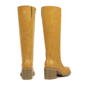 WETKISS Botas Altas de Punta Cuadrada con Tacón de Bloque para Mujer, Botines de Montar Caballos Amarillos, Diseño Simple, Estilo Vintage Occidental, Años 70 - Product Image 4