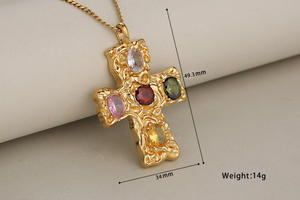 Venta al por mayor de acero inoxidable con incrustaciones de colores de circón Cruz colgante martillo patrón de luz de lujo Cruz collar accesorios de joyería - Product Image 2