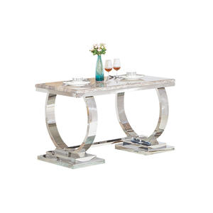 Table à manger de style européen, luxueux et moderne, en marbre, avec cadre en acier inoxydable doré, meuble de table rectangulaire - Product Image 5