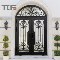 Grill polos geser Maroko Modern desain eksterior besi tempa hitam dan kaca depan masuk Model pintu tunggal untuk luar ruangan