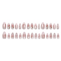 Z1378 Faux Ongles à Presser Rose Œil de Chat Motif Fleur Française Fraise Style INS Doux et Tendance pour Filles en ABS Premium Vente en Gros Stock Prêt