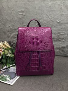 100% genuine crocodile <b>leather</b> <b>backpack</b>, with drawstring closure. Suitable for school, travel, cycling and carrying a <b>laptop</b>. - Product Image 5
