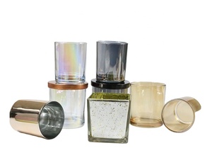 Luxury Custom Transparent Colorful Wide Mouth <b>Tealight</b> Glass Candle Jar Iridescent Candle Container - Product Image 4