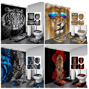Rideau <span class=keywords><strong>de</strong></span> douche moderne en polyester imperméable avec impression 3D d'animaux <span class=keywords><strong>sauvages</strong></span> (Léopard, Guépard, Rose, Lion, Tigre) amusants et cool, avec lunettes <span class=keywords><strong>de</strong></span> soleil - Product Image 1