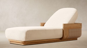 Chaise longue d'extérieur en teck personnalisée, côtés en rotin tressé, dossier réglable, tissu imperméable pour patio, piscine, jardin - Product Image 5