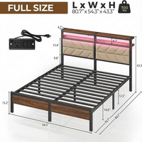 Lit double moderne en métal de taille standard, personnalisable, durable, avec plateforme, inclinable, lumières LED, rangement, tête de lit, station de charge, chambre à coucher