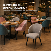 Fauteuil en tissu taupe moucheté, dossier arrondi, assise rembourrée, pieds coniques noirs pour restaurant, bistro et café