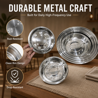 Assiette Ronde en Métal Facile à Nettoyer, Durable, en Acier Inoxydable, pour Cuisine, Repas, Fêtes, Buffets, Compatible Lave-Vaisselle, Personnalisable OEM