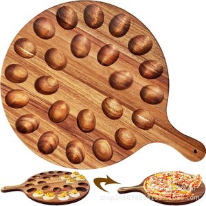 Huifa Wooden Egg <b>Storage</b> <b>Tray</b> Round With Handle Acacia Wood Divided Freshness Preservation Kitchen Use - Product Image 4