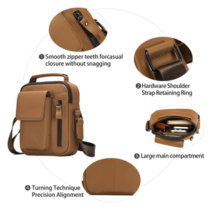 Sac à bandoulière pour homme en cuir véritable, avec fermeture à glissière, doublure en polyester, léger, pour les sports de plein air et les voyages - Product Image 5