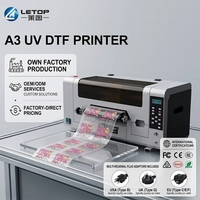 Imprimante DTF UV à jet d'encre A3 LETOP neuve, imprimante d'étiquettes automatique 30 cm avec rouleau de laminage, garantie 1 an pour les autocollants et les gobelets