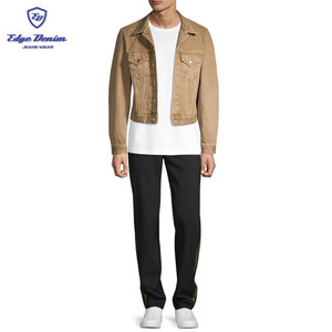 Camionero chaqueta vaquera corta longitud teñido de lavado de color marrón de manga larga de los hombres jeans chaqueta Denim - Product Image 2