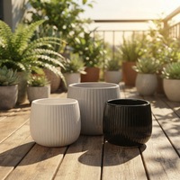 Pot de fleurs en céramique à rayures verticales, pot à succulentes, jardinière décorative simple pour plantes vertes d'intérieur, balcon, jardin