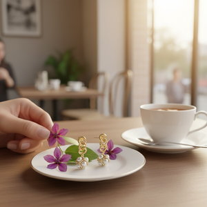 Orecchini messicani in smalto prugna da donna placcati oro gioielli di perle all'ingrosso gioielli di moda alla moda alla rinfusa - Product Image 3