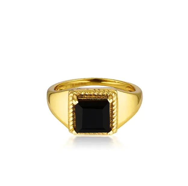 18K Gold Vermeil Jewelry Luxury Chunky Dome Rings Square Zircon Crystal Diamond Black White Stone Ring