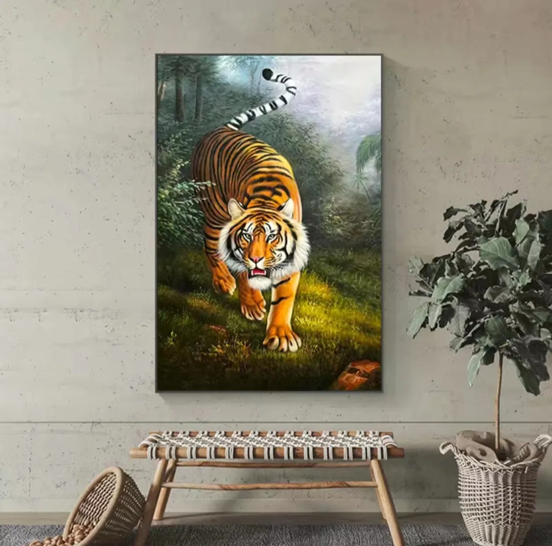 Dafen fait à la main Animal tigre peinture forêt décoration de la maison 100% peint à la main mur personnalisable grand mur Art peinture à l'huile