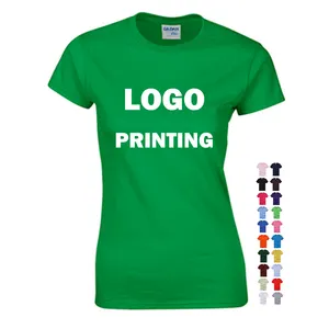 Оптовая продажа, женские футболки из органического хлопка с круглым вырезом, футболки без рисунка с индивидуальным принтом логотипа для девушек