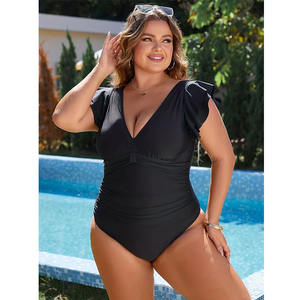 Do mulheres barriga controle maiô uma peça cobertura completa mais tamanho maiô retro plissado Swimwear personalizado - Product Image 1