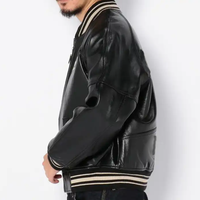 Veste bomber universitaire en cuir noir personnalisée avec logo brodé de haute qualité, fabriquée par un fabricant OEM