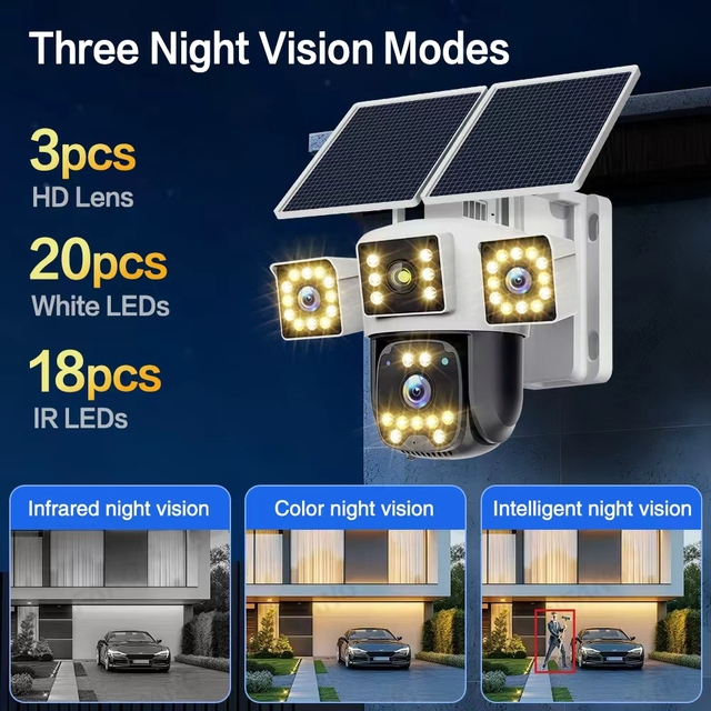 HiEasy Powered Security Camera 9mp Triple AOV 24/7 Recording Night Vision Humanoid Detection Solar&Battery Powered
